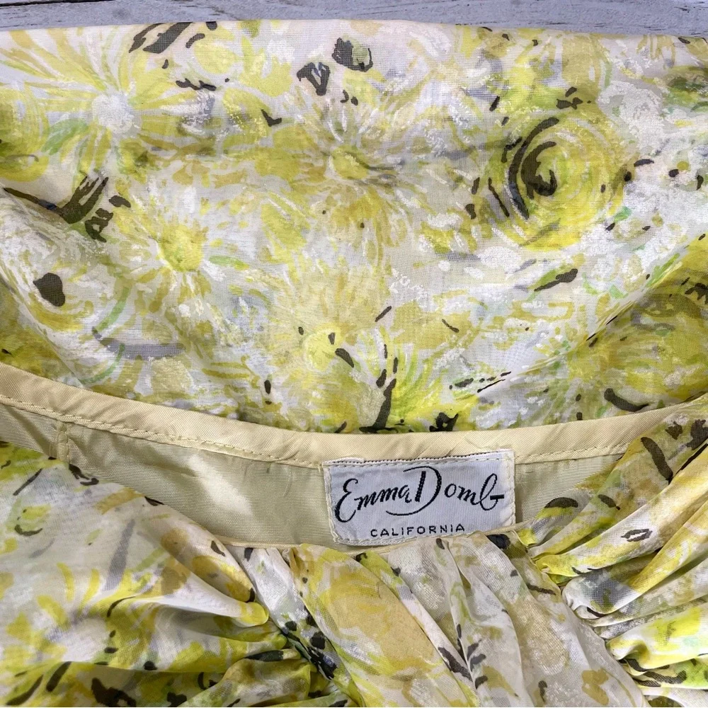 EMMA DOMB Vintage 1950’s Floral Print Off Shoulder Chiffon Gown Maxi Dress - Picture 9 of 11